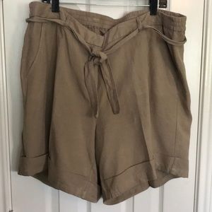 Tan, part linen cuffed shorts